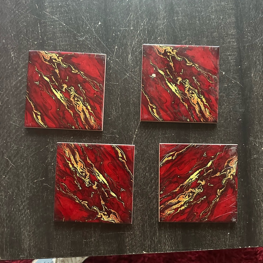 Set of 4 Red and Gold Coasters